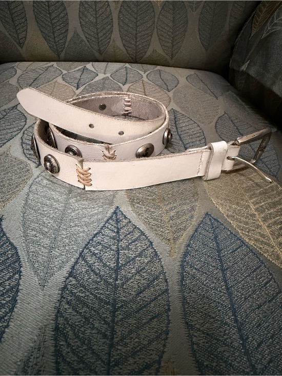 Fossil Accessories - Fossil White Leather Studded Belt with Silver Accents